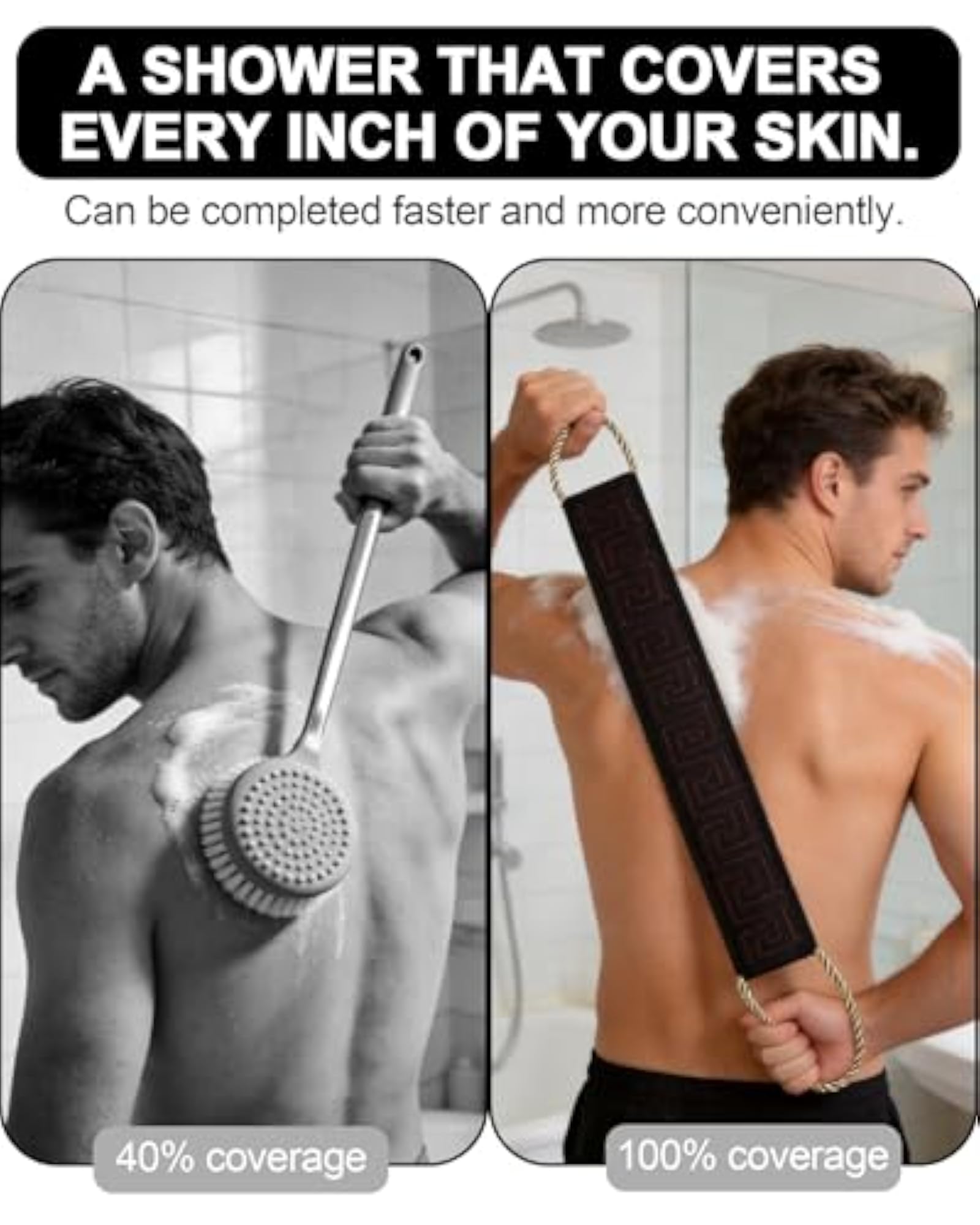 Exfoliating Back Scrubber for Shower, 2 Pack Long Handled
